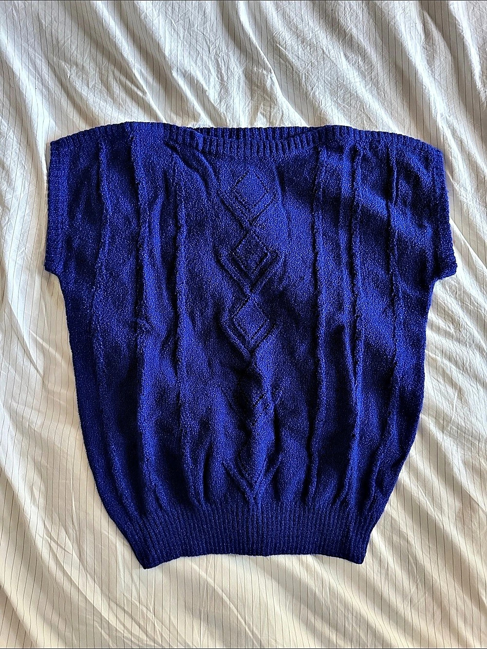 Vintage Cervelle Cable Knit Short Sleeve Sweater Blue Large